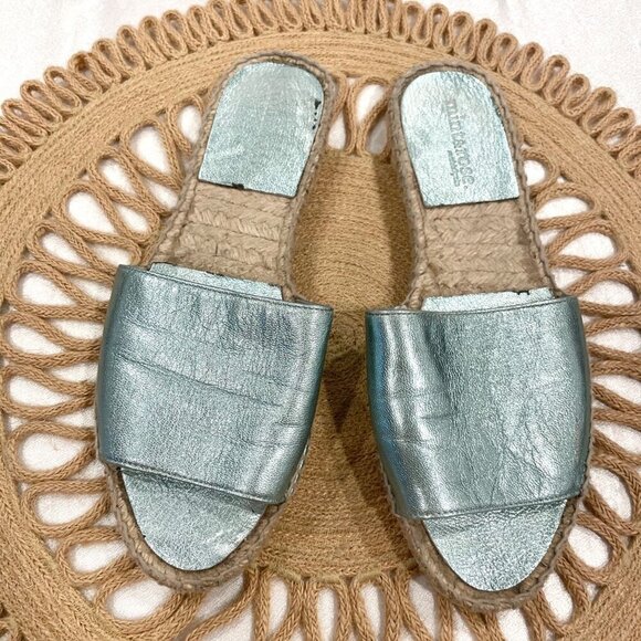 Anthropologie Mint + Rose Blue Metallic Slide Sandals EU 38 - Picture 2 of 9